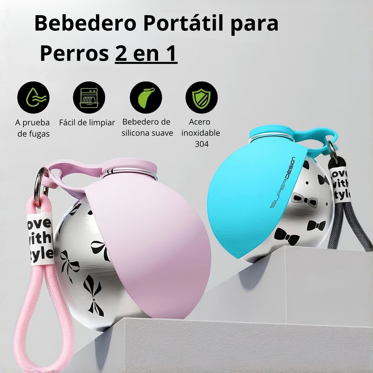 Bebedero portátil 2 en 1 para perros
