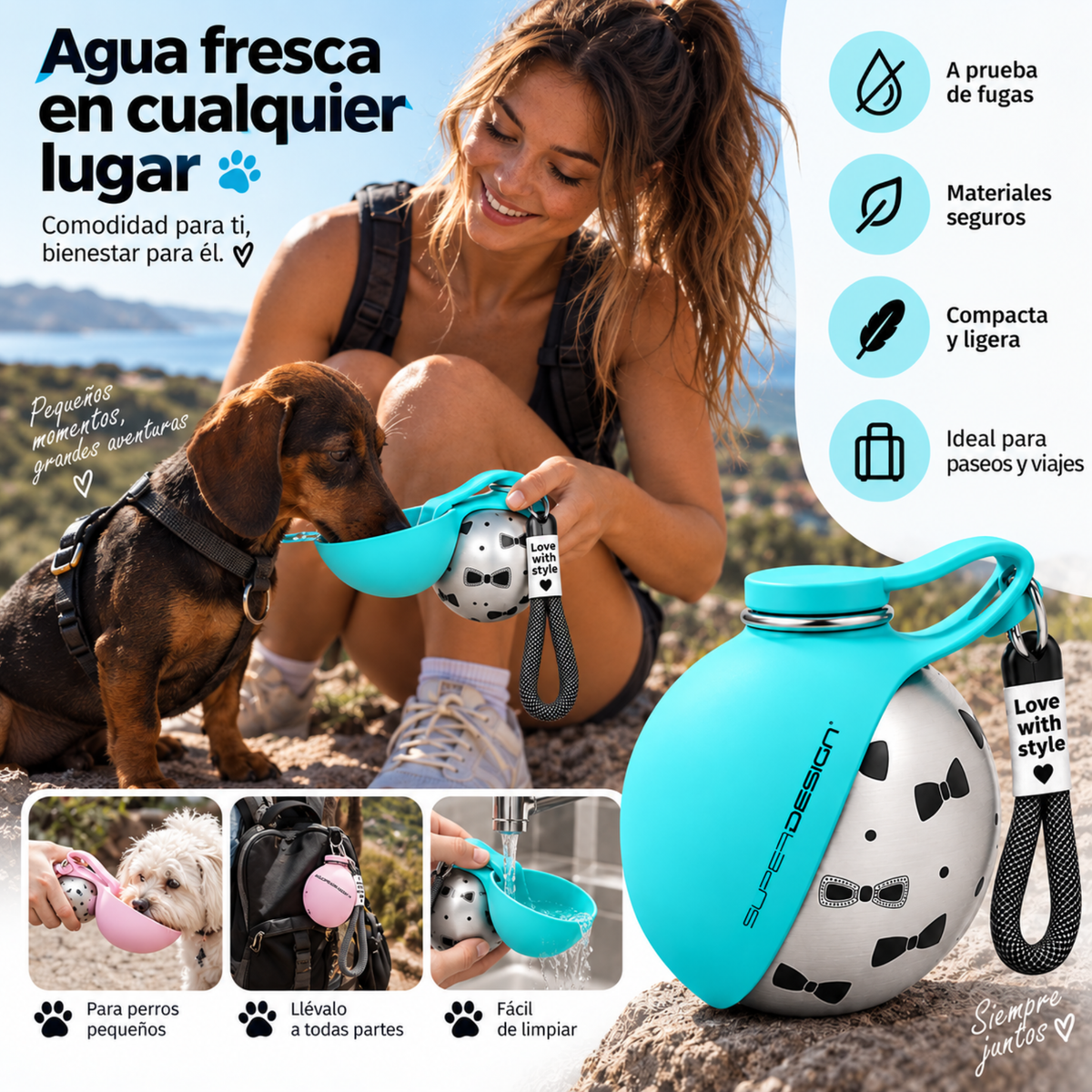 Bebedero portátil 2 en 1 para perros